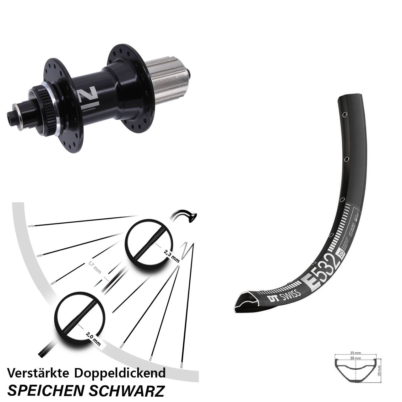 Centerlock Hinterrad für Schnellspanner 29 Zoll DT Swiss E532 Novatec D042 8-12 fach