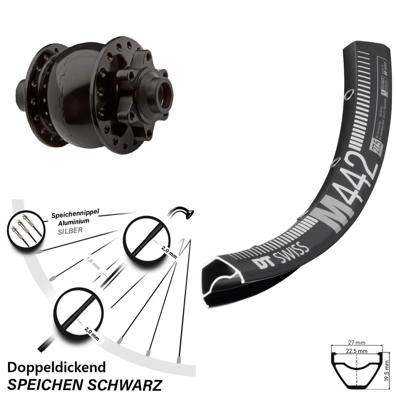 Disc Laufrad mit Nabendynamo SON 28 Zoll DT Swiss M 442 15x100