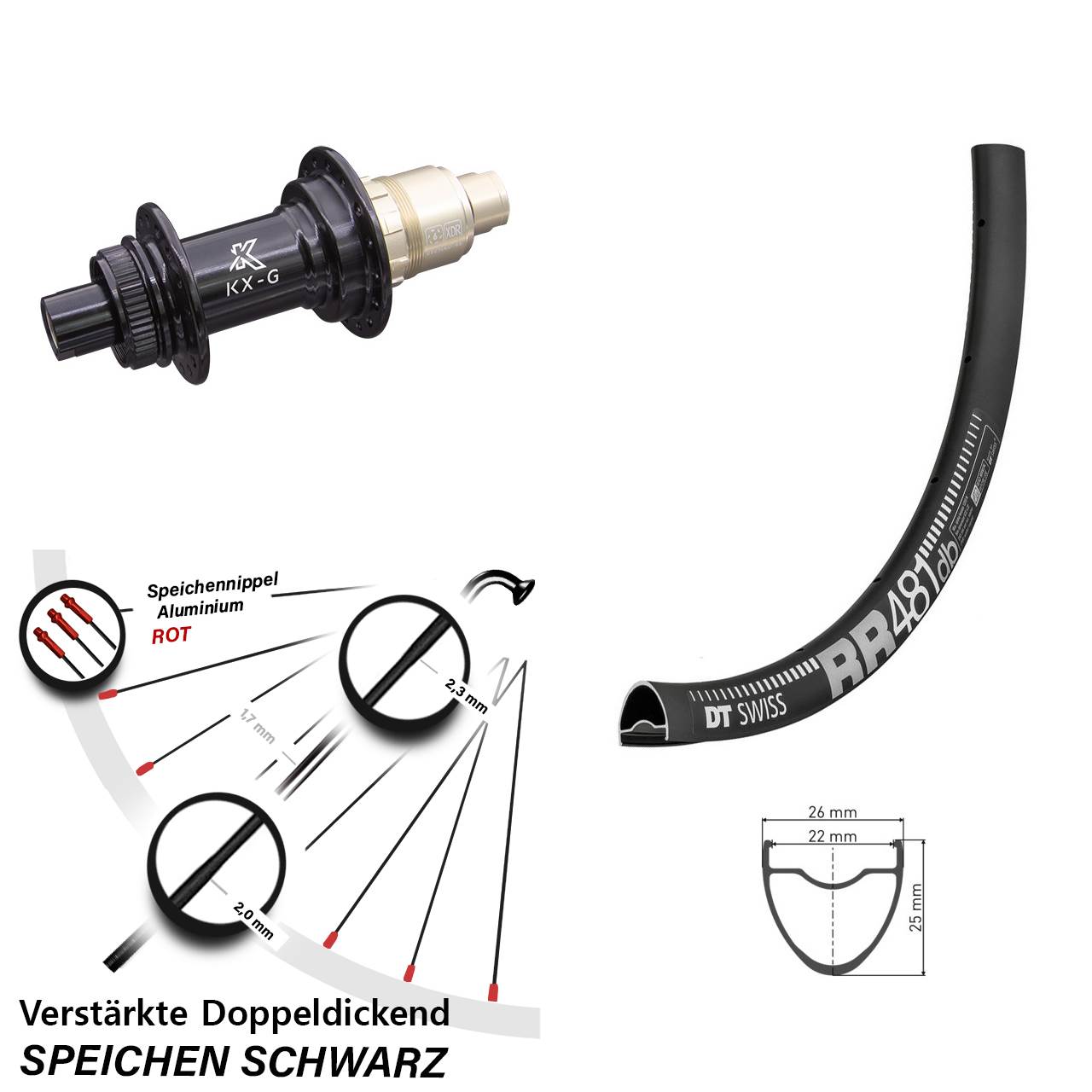Centerlock Hinterrad 12x142 28 Zoll DT Swiss RR481 KX-G SRAM XDR