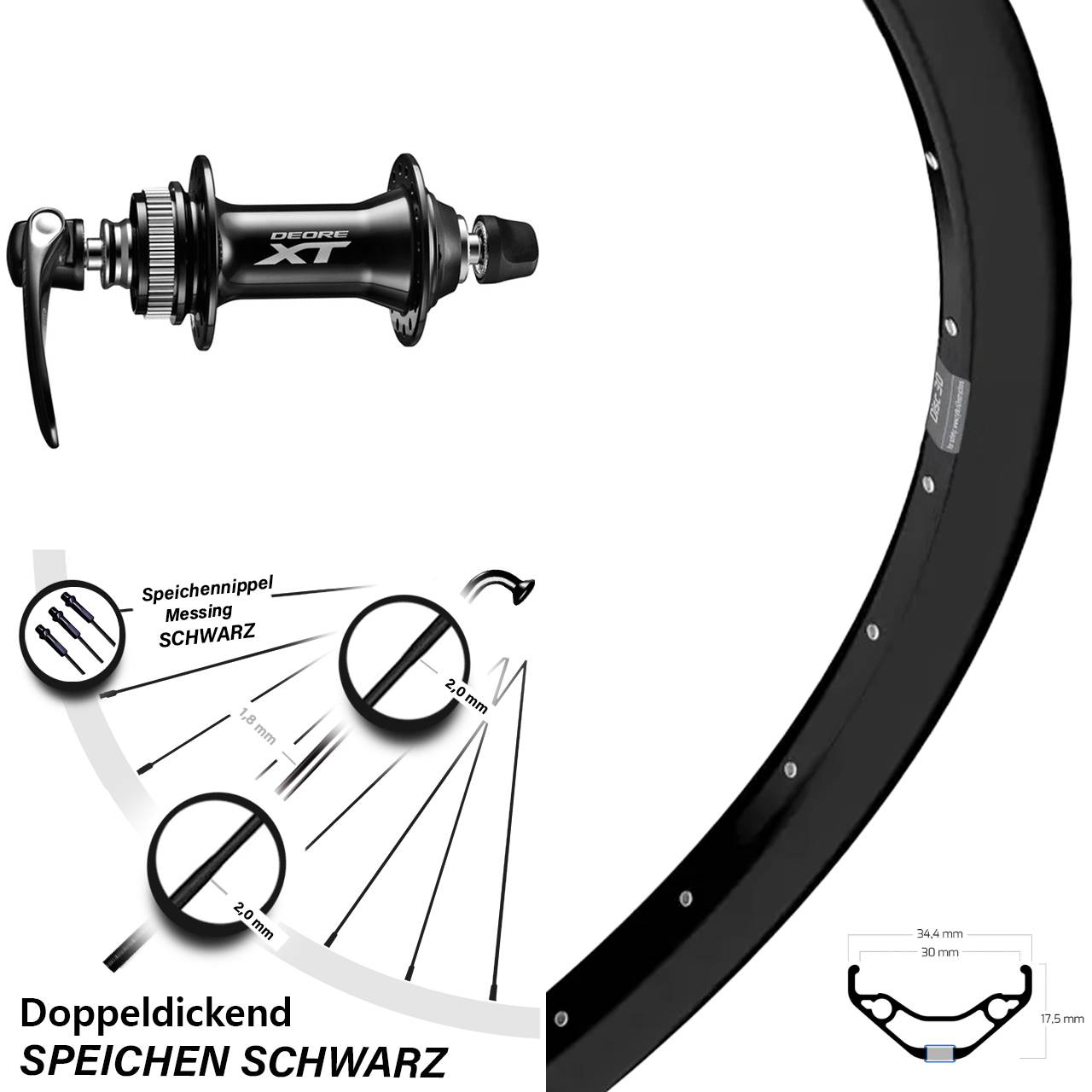 Disc Vorderrad QR 27,5 Zoll Ryde Disc 30 Shimano XT