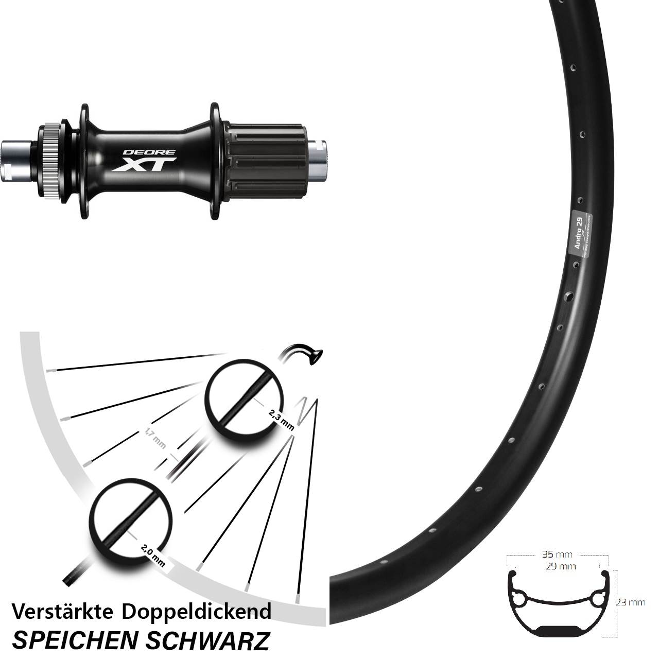 Ryde Andra 29 Shimano XT Zoll Hinterrad Centerlock 12x148 8-11 fach