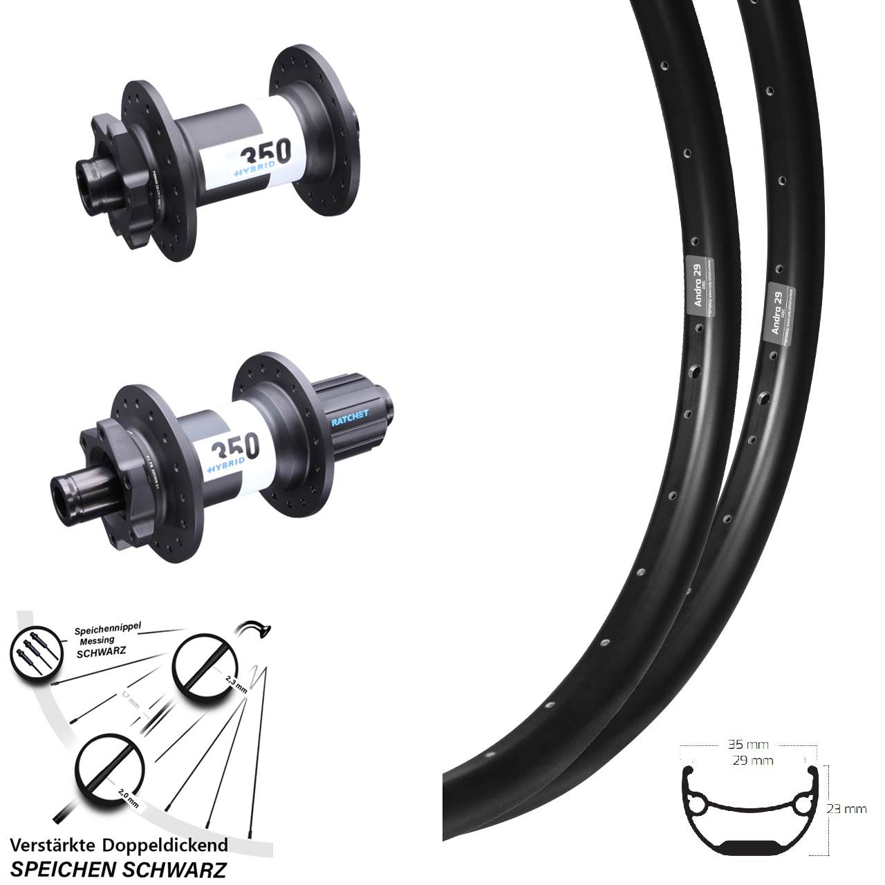 DT Swiss 350 Hybrid Disc Ryde Andra 29 Zoll Laufradsatz 15x110 12x148 8-11 fach HG