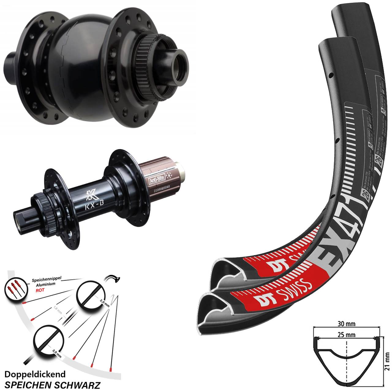 DT Swiss EX471 KX-B SON 28 Dynamo Centerlock 29 Zoll Laufradsatz Boost 8-12 fach HG