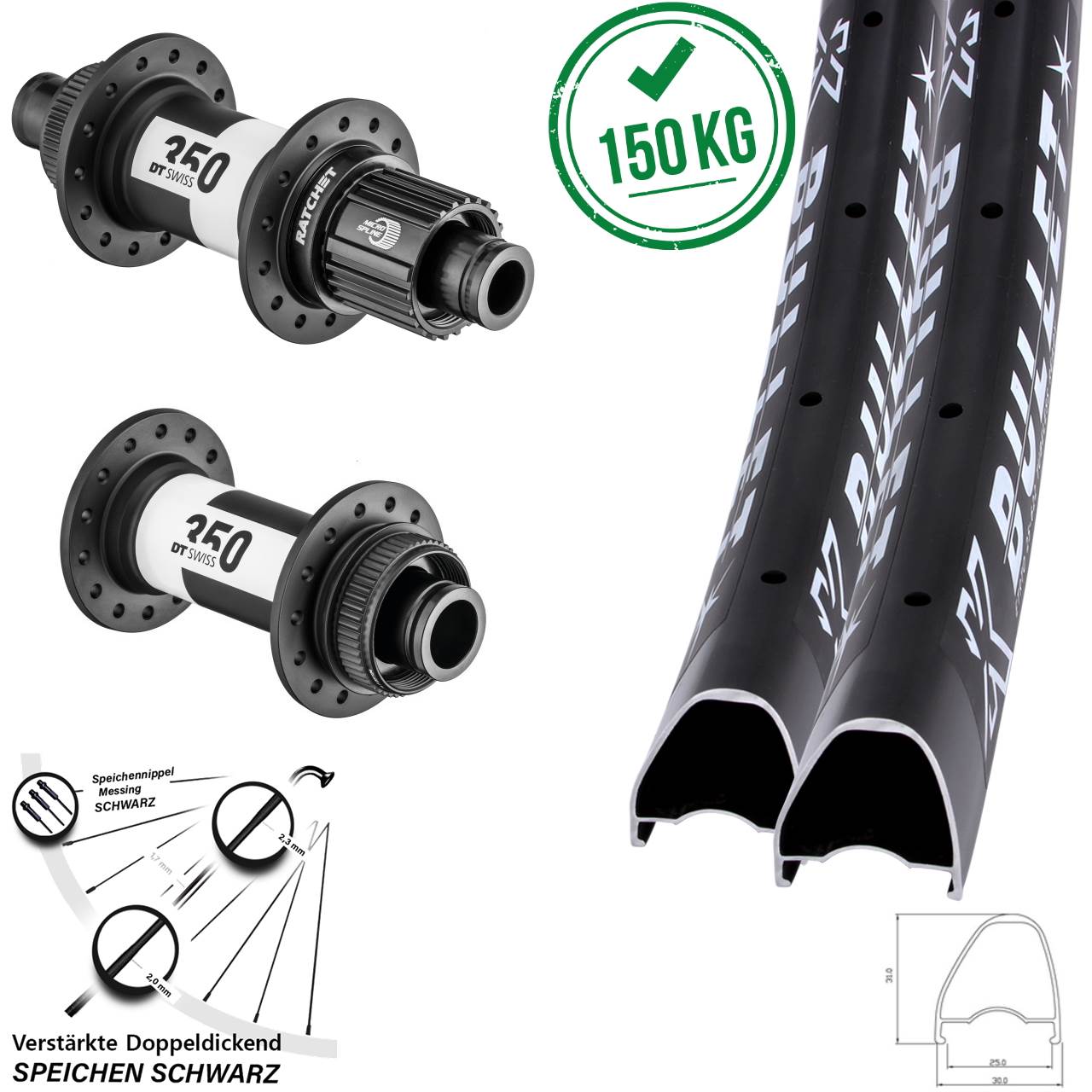 Disc Laufrad-Satz 15x110 12x148 29 Zoll KX Bullet OS DT Swiss 350 Micro Spline
