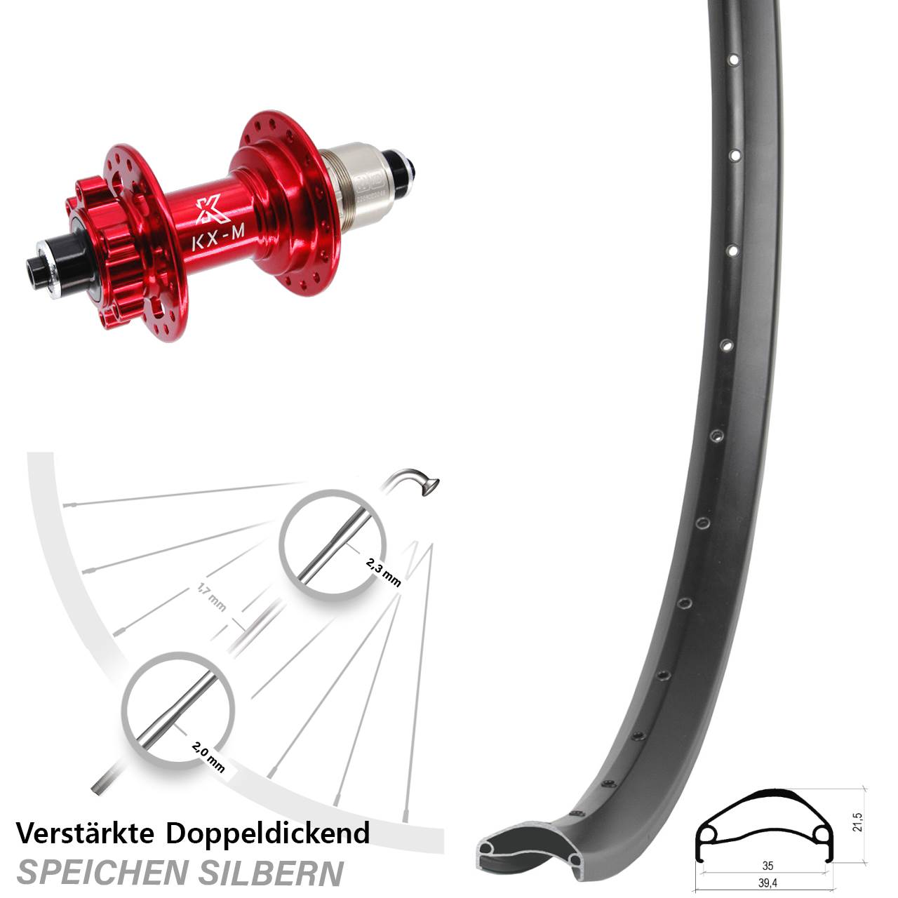 Hinterrad 6-Loch für Schnellspanner 29 Zoll Ambrosio E35 KX-M rot XD 11-12 fach