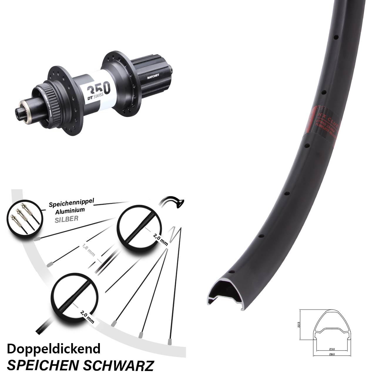 26 Zoll KX Clue DT Swiss 350 Hinterrad Centerlock 8-11 fach QR