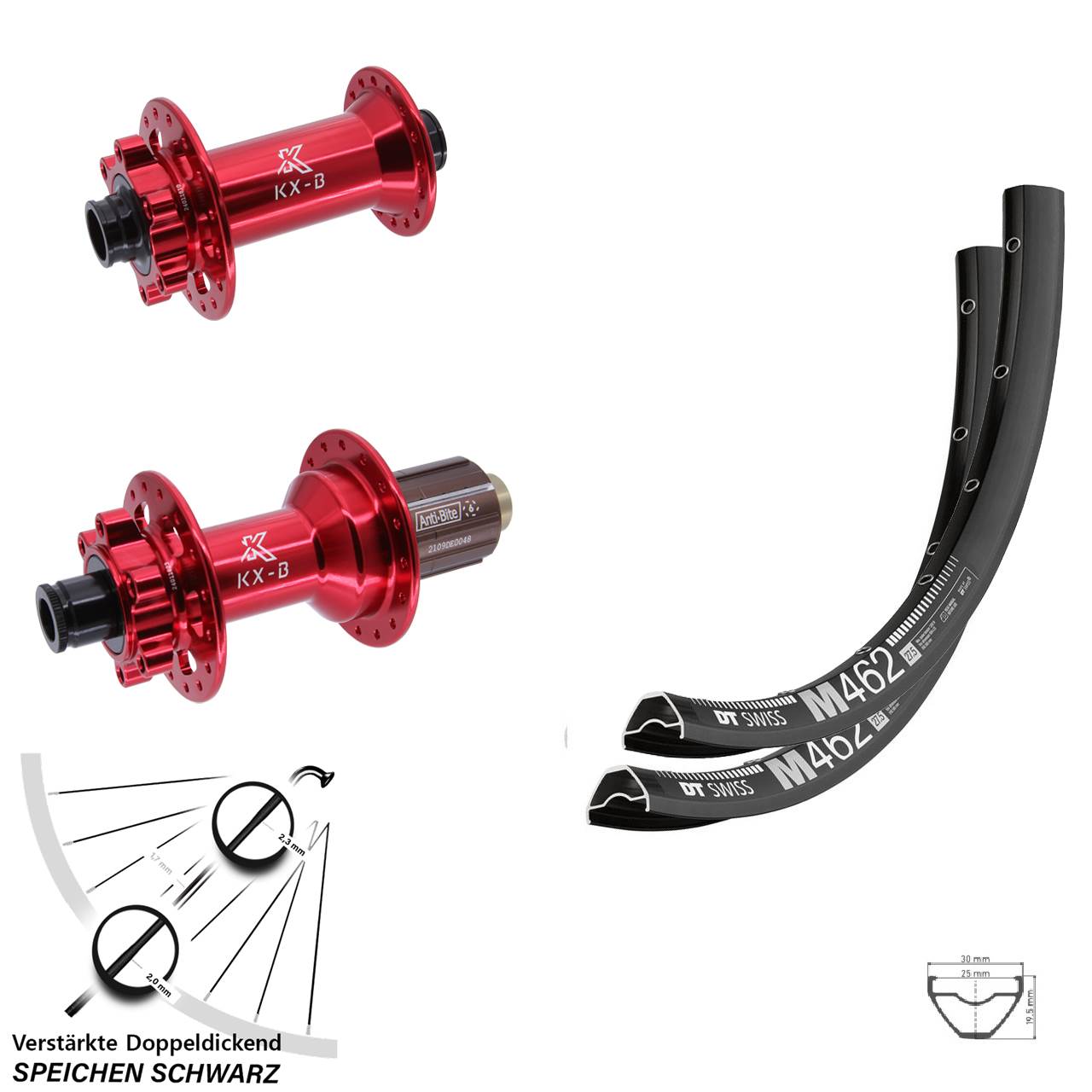 DT Swiss M462 KX-B rot 29 Zoll Disc Laufrad-Satz 15x110 12x148 8-12 fach HG