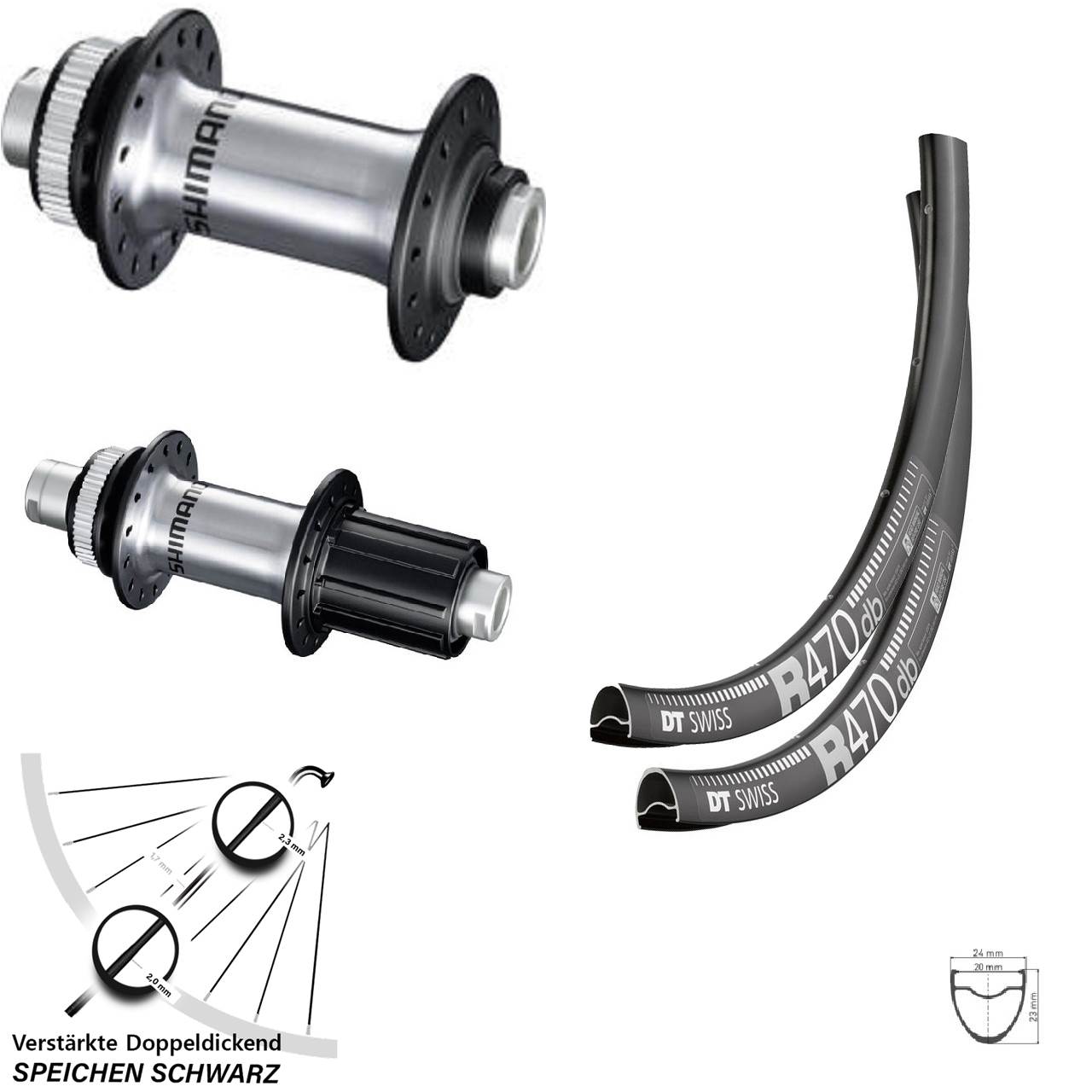 DT Swiss R470 Shimano FH-RS770 HB-RS770 28 Zoll Disc Laufradsatz 12x100/142 8-12 fach