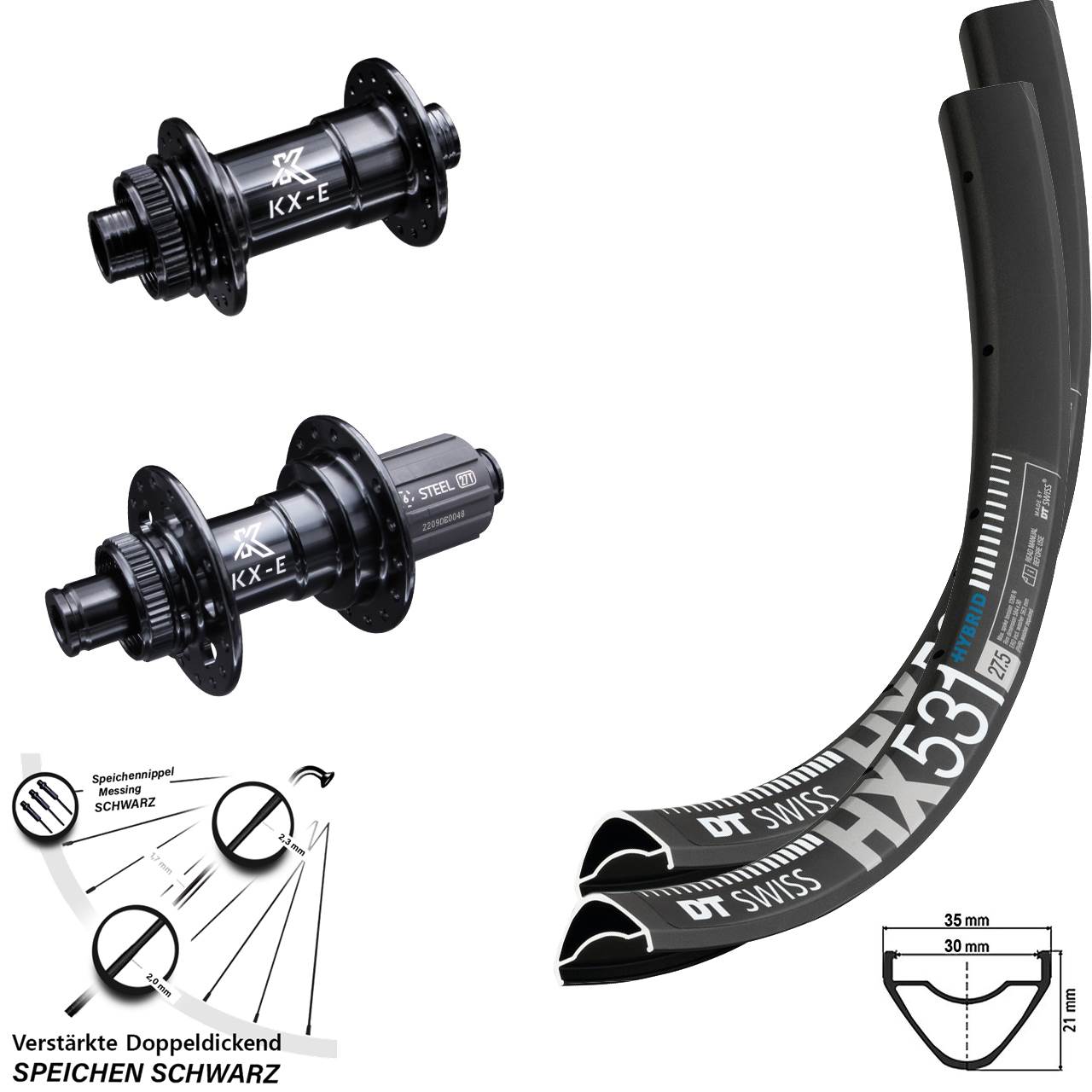 Laufradsatz 29 Zoll E-Bike Centerlock 15x100 12x142 mm KX-E HG DT Swiss HX 531