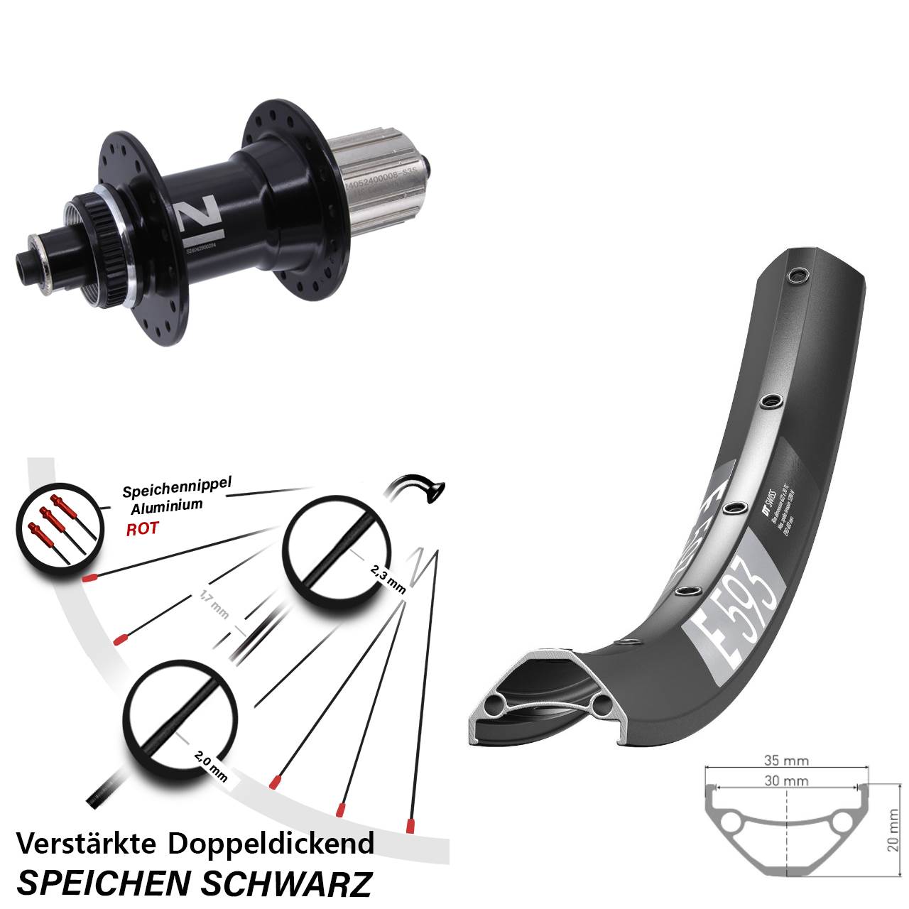 27,5 Zoll DT Swiss E 593 Novatec D042SB Hinterrad Centerlock QR 8-12 fach