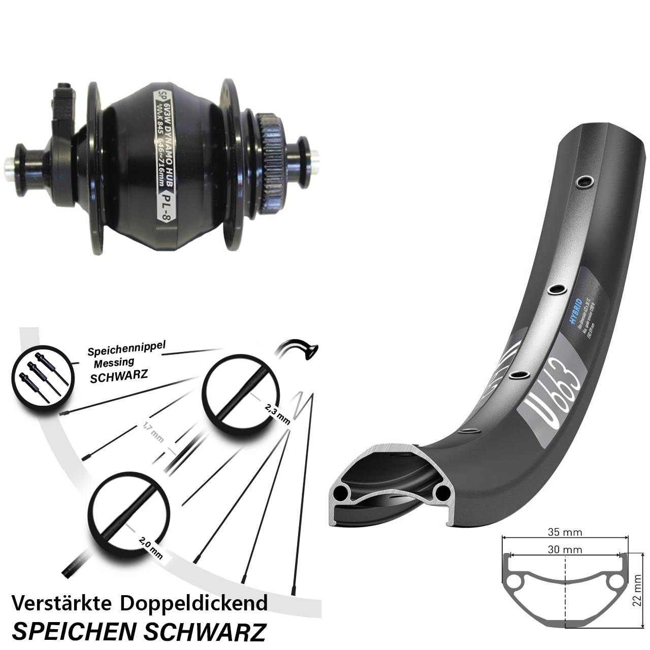 DT Swiss U663 Shutter Precision PL-8 28 Zoll Centerlock Dynamovorderrad für Schnellspanner