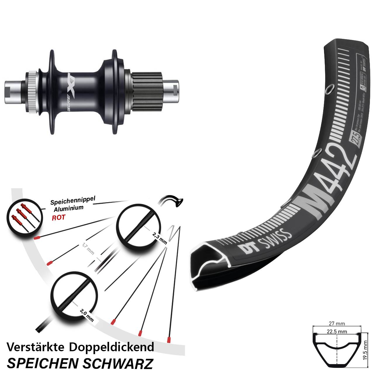 DT Swiss M442 Shimano Deore XT M8110 28-29 Zoll Hinterrad Centerlock 12x142 Micro Spline