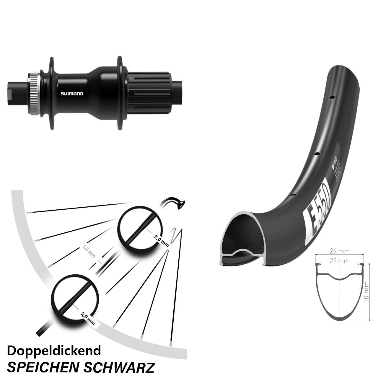 DT Swiss E 550 Shimano FH-TC500 28 Zoll Hinterrad Centerlock 12x142 11-12 fach HG