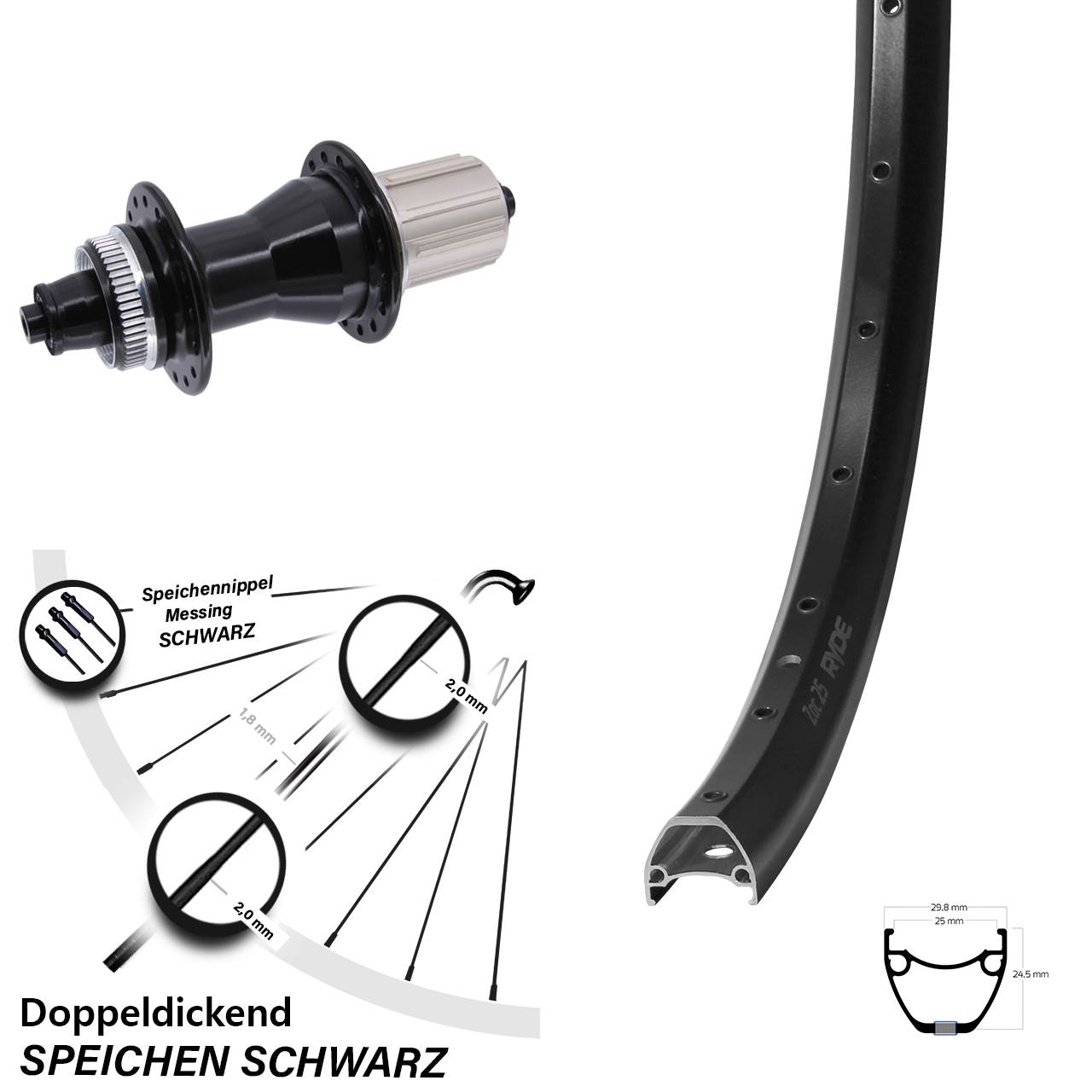 Ryde ZAC 25 Novatec CL135 28-29 Zoll Disc Hinterrad für Schnellspanner 8-12 fach