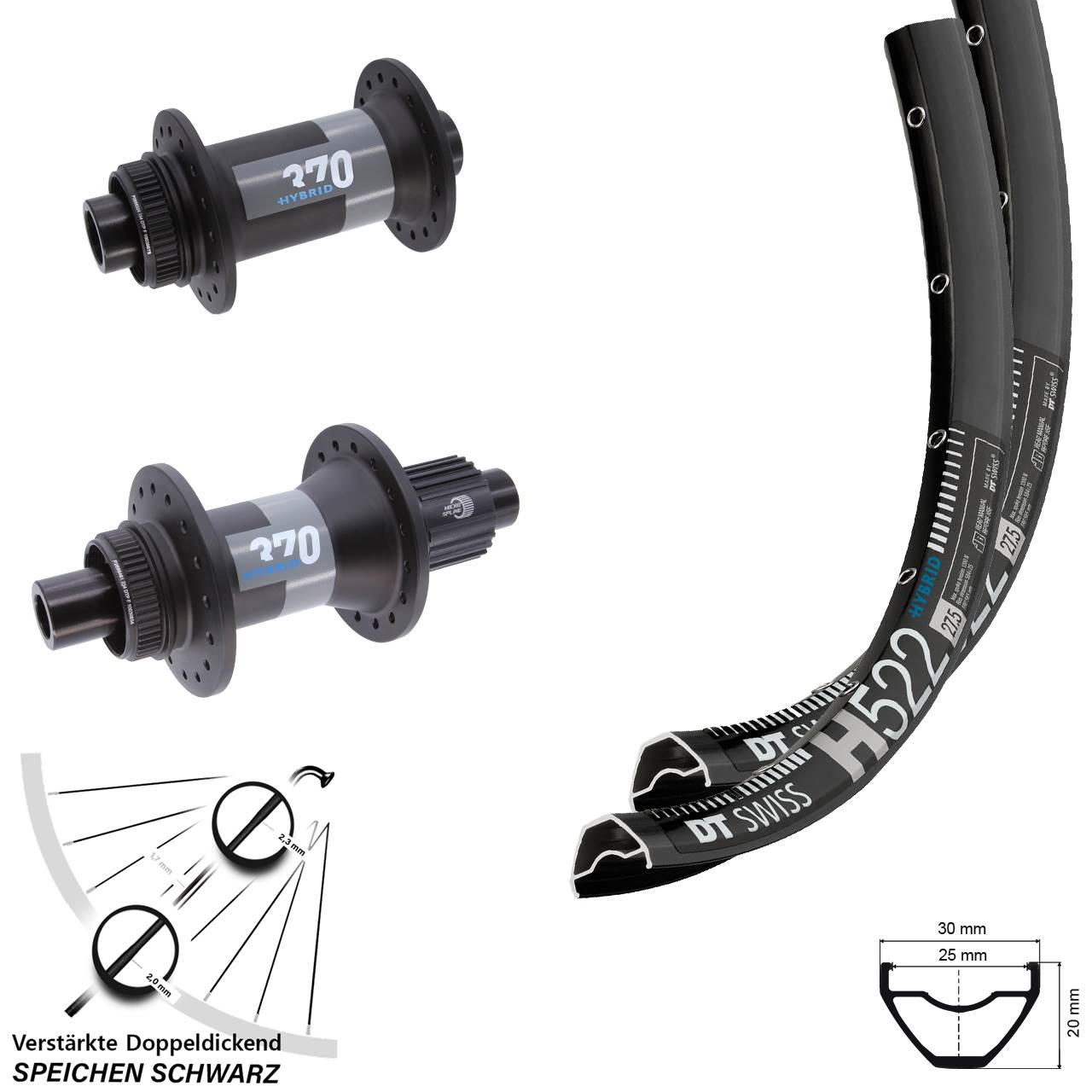 Centerlock Laufradsatz 29 Zoll DT Swiss H 522-370 Hybrid Micro Spline 15x110 12x148 Boost