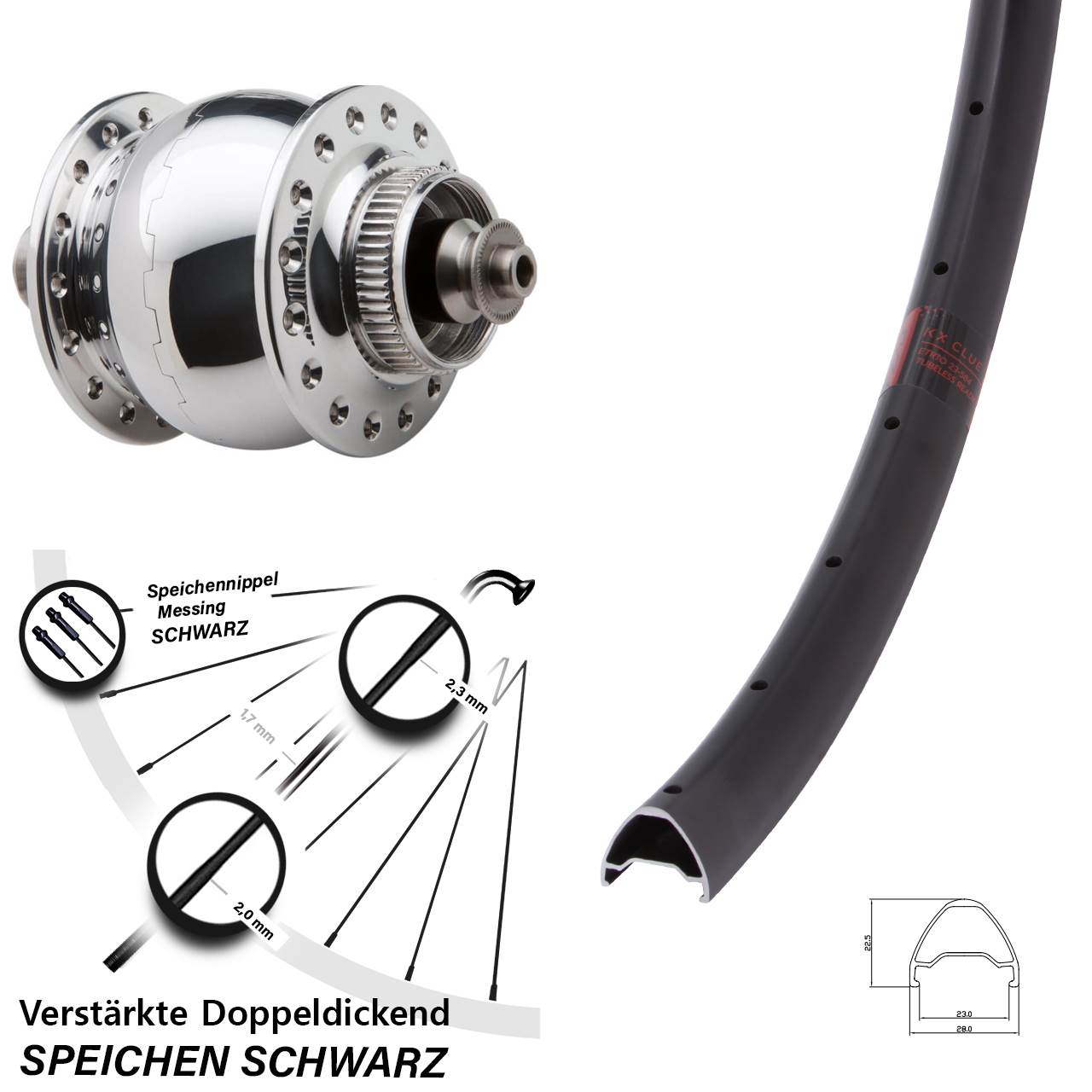 SON delux KX Clue Centerl. 27,5 Zoll Dynamovorderrad für Schnellspanner