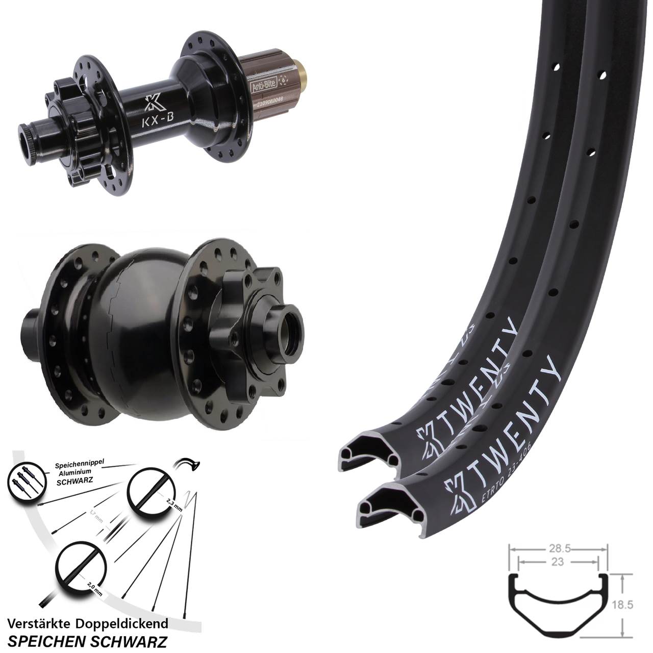 KX-B Twenty SON 28 20 Zoll 6-Loch Laufradsatz 15x110 12x148 8-11 fach