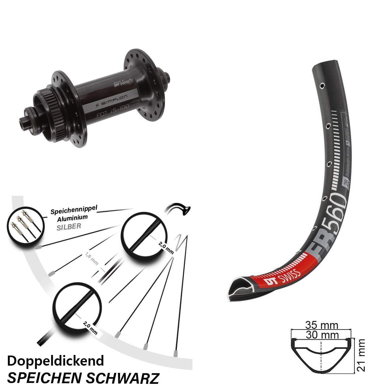 Vorderrad Centerlock 26 Zoll DT Swiss FR560-370 für Schnellspanner