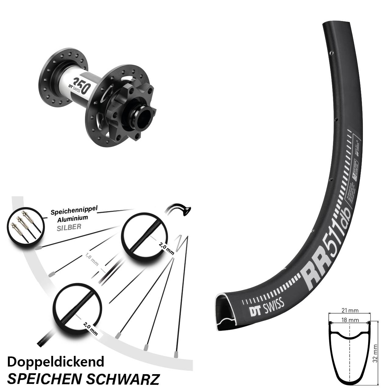 DT Swiss RR 511-350 28 Zoll Vorderrad 6-Loch 15x100