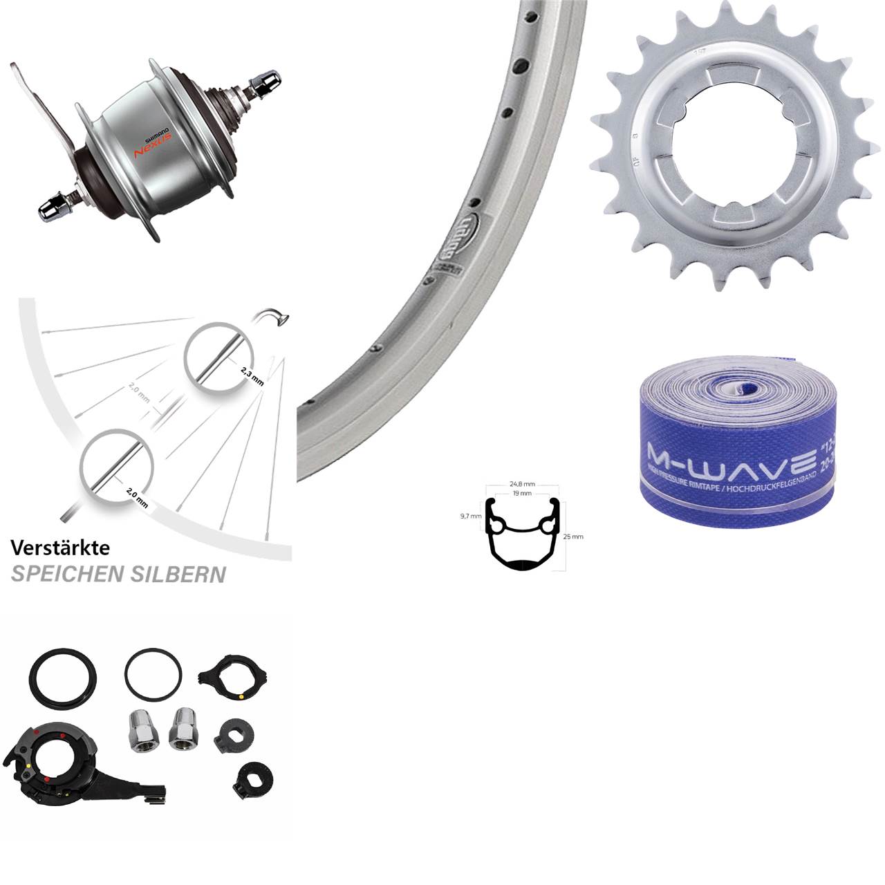 28 Zoll Ryde Andra 10 Hinterrad Shimano SG-C6001-8C Nexus 8 Gang Rücktritt silbern