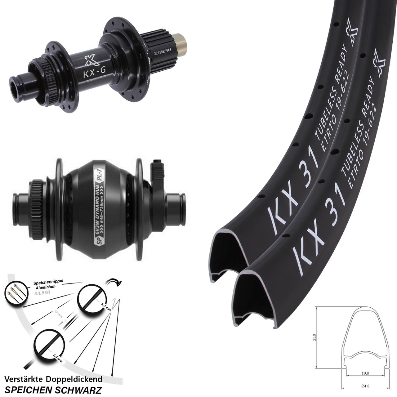 28 Zoll KX-G 31 Shutter Precision PL-7 Laufradsatz Centerlock 12x100/142 Micro Spline