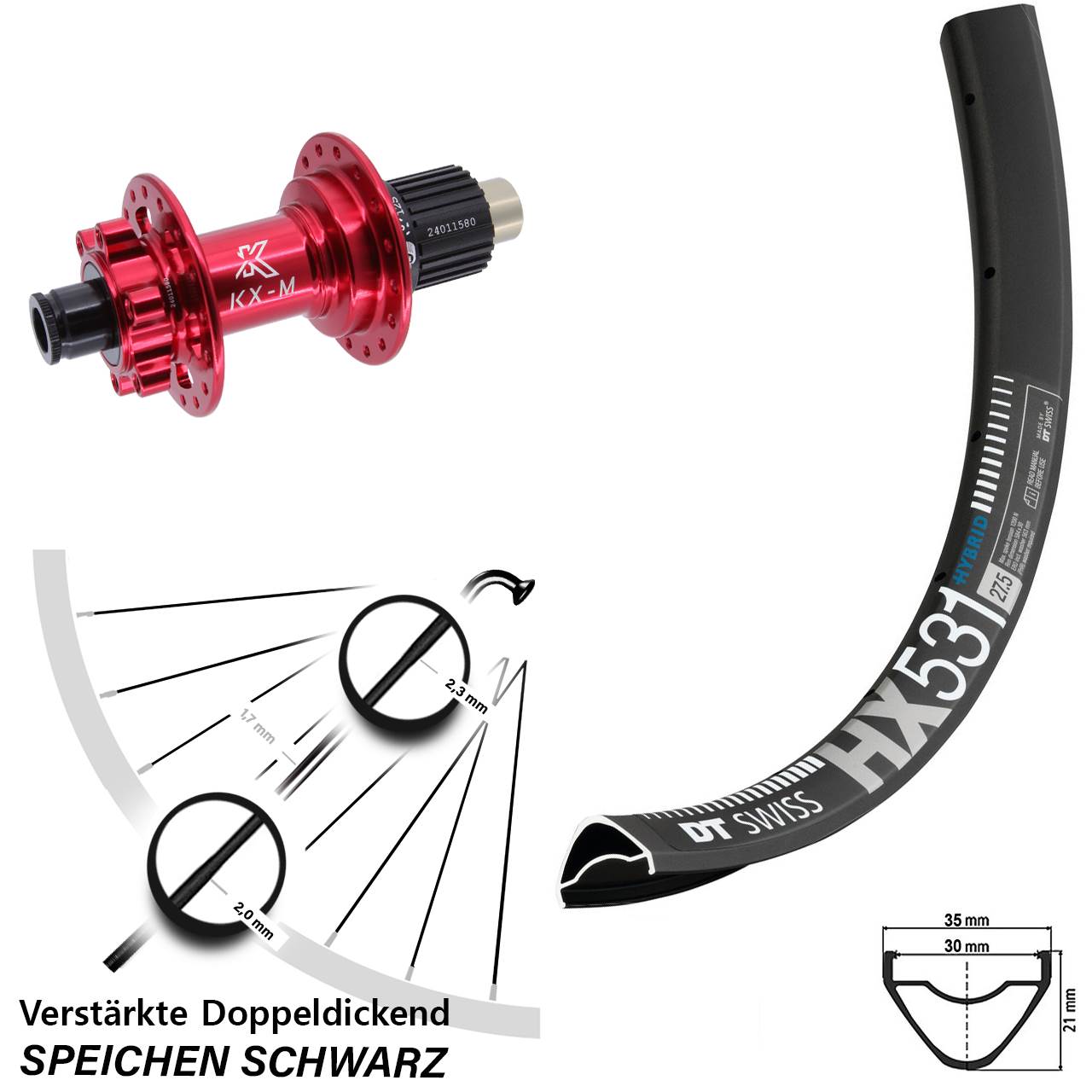 DT Swiss HX 531 KX-M rot 29 Zoll Disc Laufrad 12x142 Shimano Micro Spline