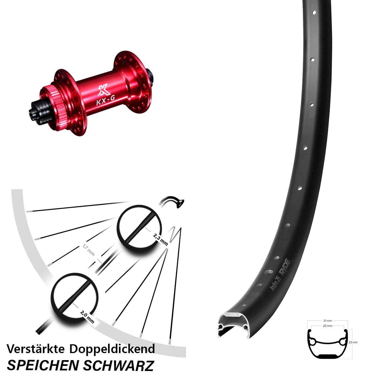 Disc Vorderrad für Schnellspanner 28-29 Zoll Ryde Andra 25 KX-G rot