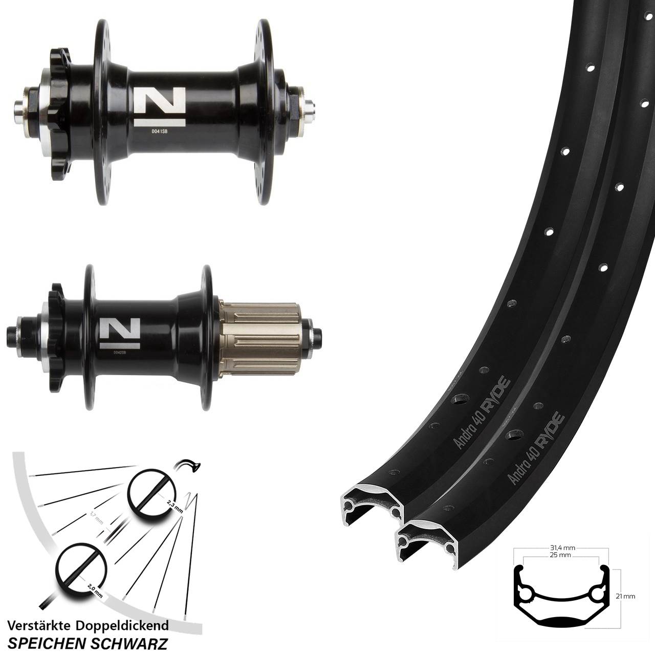 20/29 Zoll Ryde Andra 40 Disc Novatec D041/D042 6-Loch Laufradsatz QR 8-11 fach