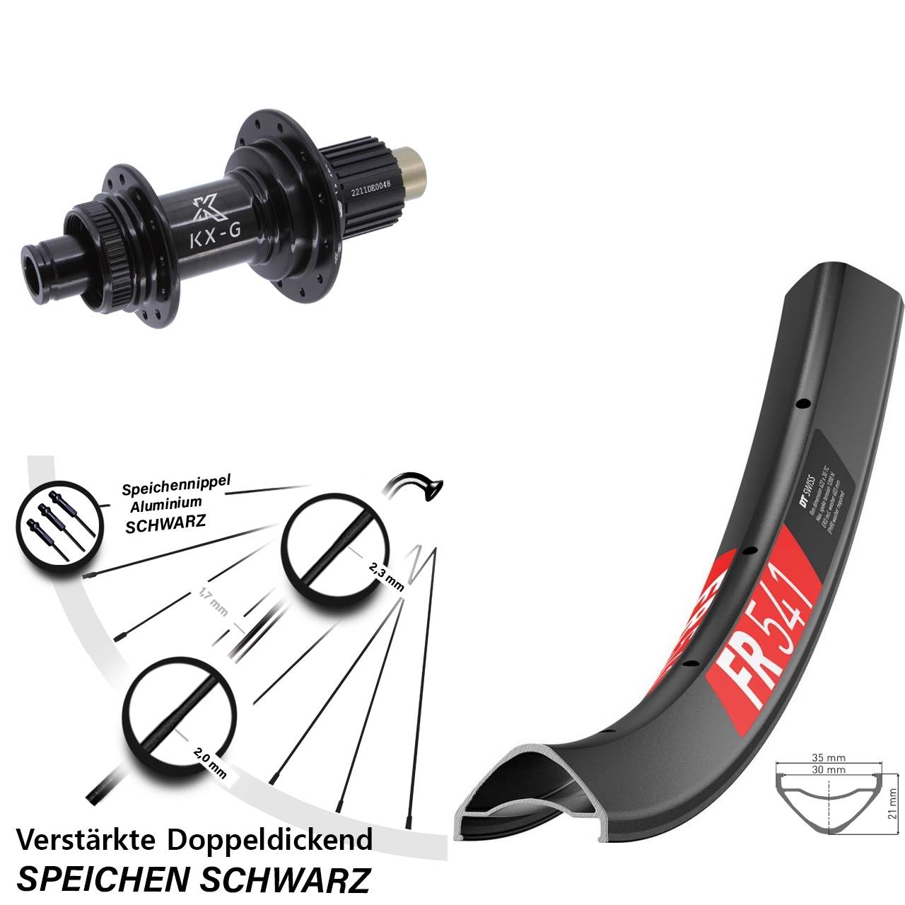 27,5 Zoll DT Swiss FR 541 KX-G Steckachse Centerlock Hinterrad 12x142 Shimano Micro Spline