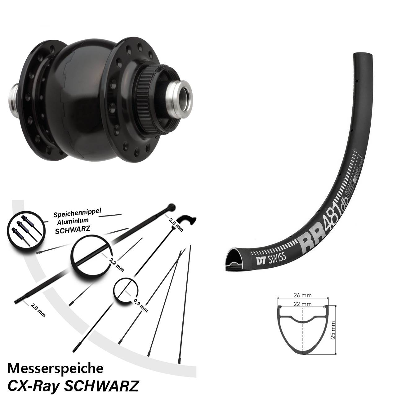 Vorderrad 28 Zoll Dynamo SON delux DT Swiss RR 481 CX Ray Messerspeichen Road Disc