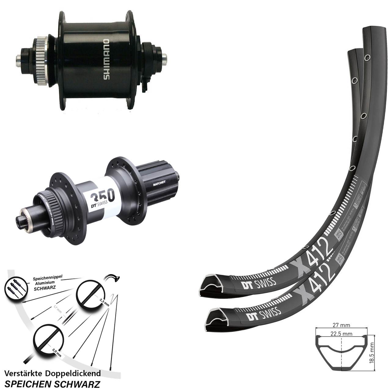 29 Zoll Laufradsatz DT Swiss X 412-350 Shimano DH-UR700-3D 8-11 fach für Schnellspanner
