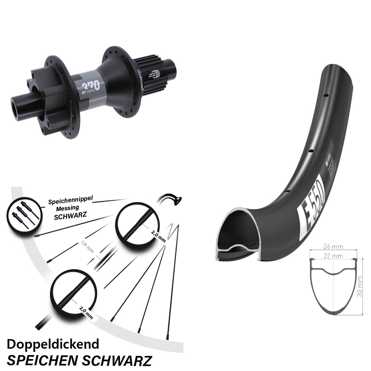 28 Zoll DT Swiss E 550-370 Disc Laufrad 12x142 Shimano Micro Spline