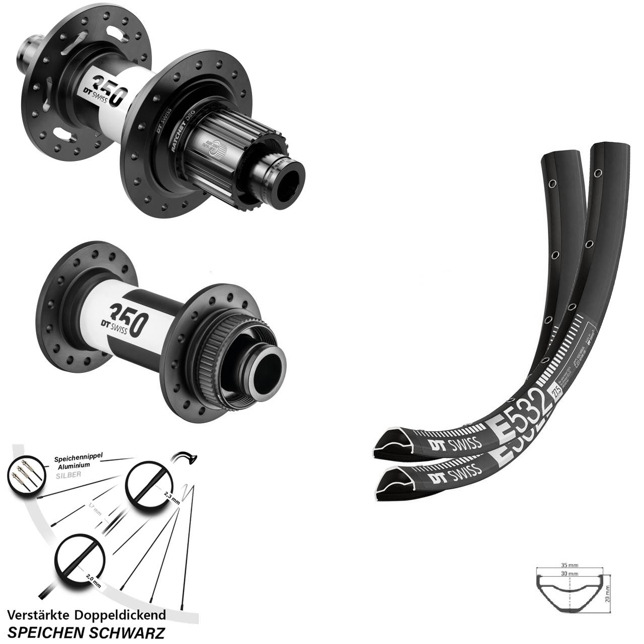 DT Swiss E 532 Disc Laufradsatz 29 Zoll MTB Boost schwarz