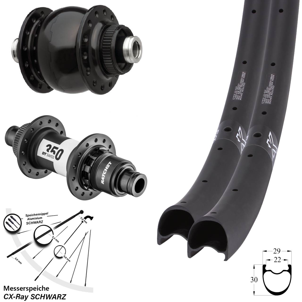 Laufradsatz 12x100/142 KX-RC Carbon DT Swiss 350 Road SON 28-29 Zoll XDR CX-Ray