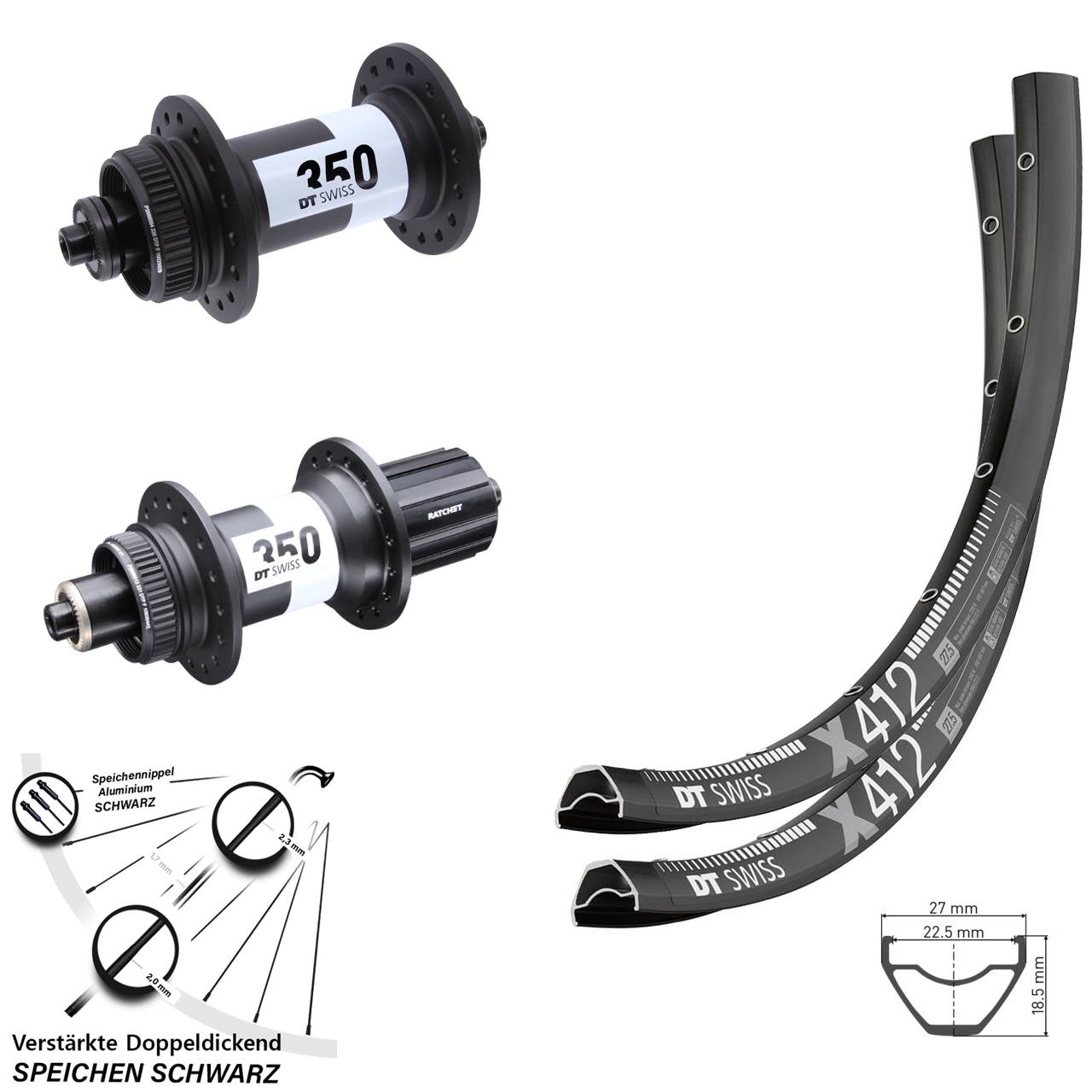 29 Zoll Laufrad-Satz QR DT Swiss X412-350 Ratchet 36 8-11 fach HG