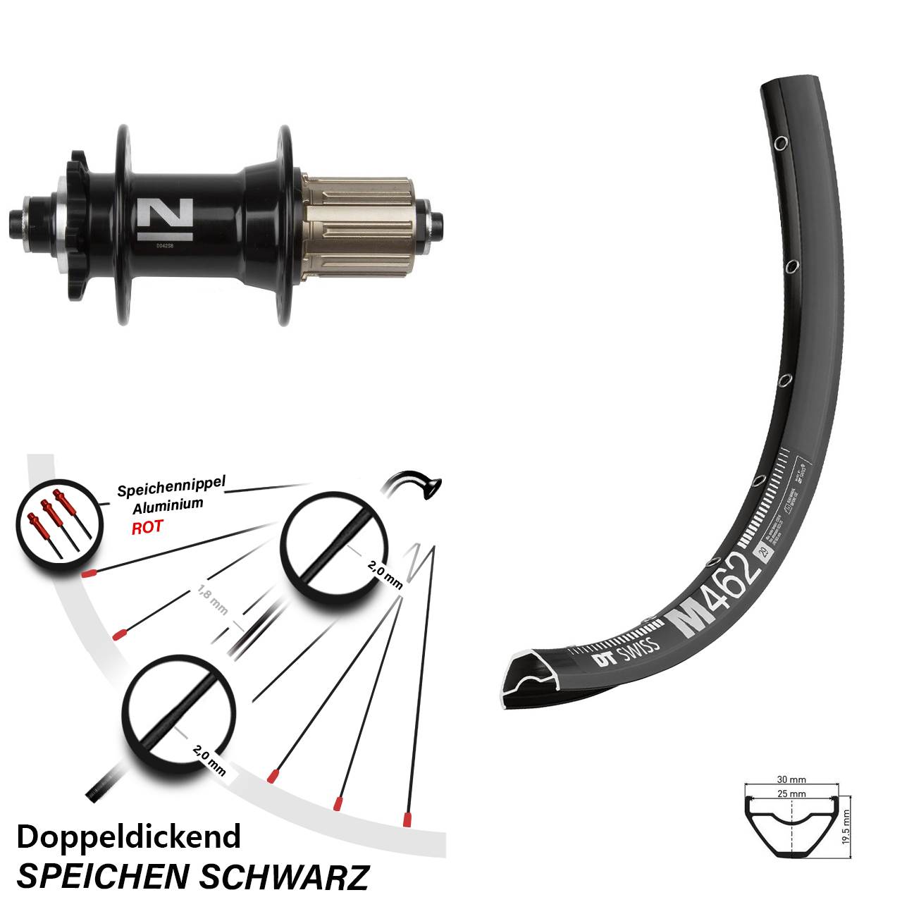 Laufrad 27,5 Zoll DT Swiss M 462 Disc Novatec D042SB 8-11 fach HG schwarz