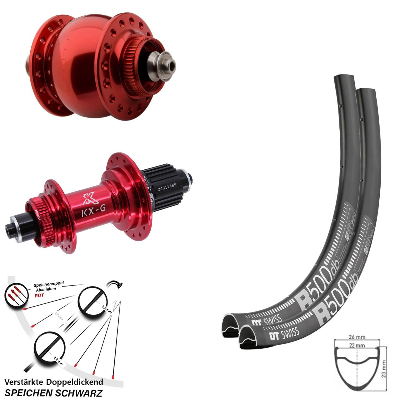 29 Zoll DT Swiss R 500 KX-G SON delux rot Centerlock Laufradsatz QR Shimano Micro Spline