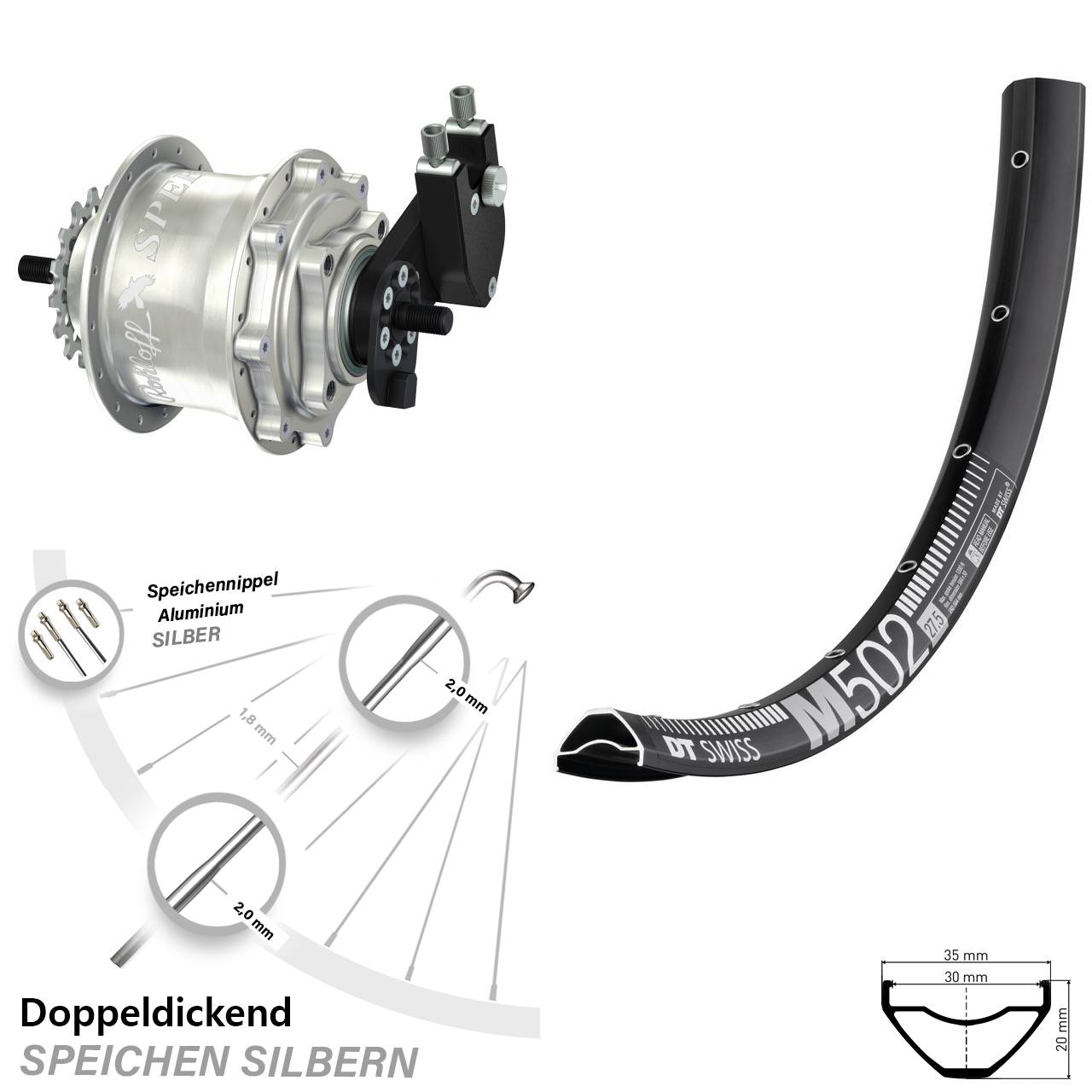 DT Swiss M502 Rohloff Speedhub TS DB OEM Tandem 27,5 Zoll Disc Hinterrrad