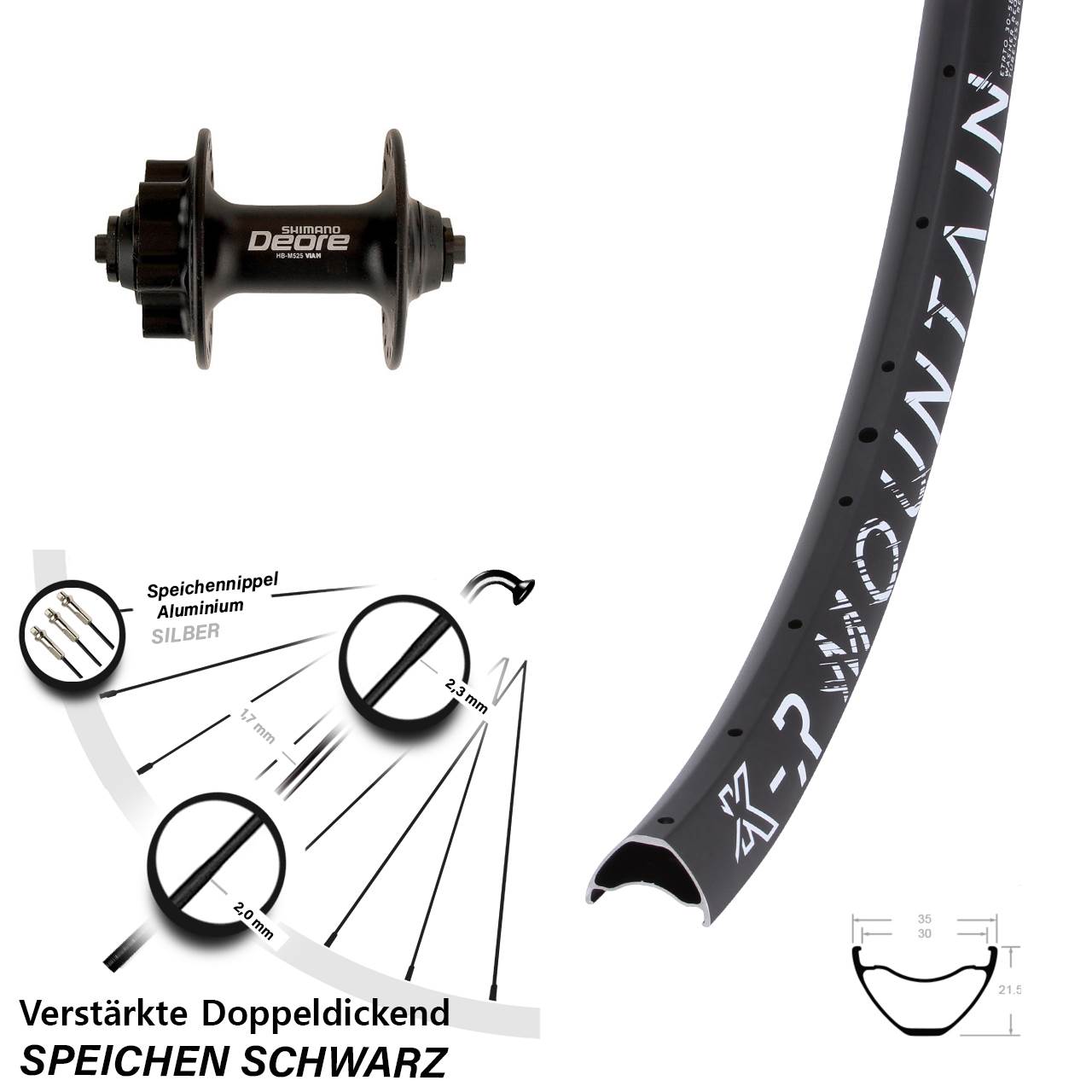 6-Loch Vorderrad 27,5 Zoll KX-R Mountain Shimano Deore HB-M525 QR