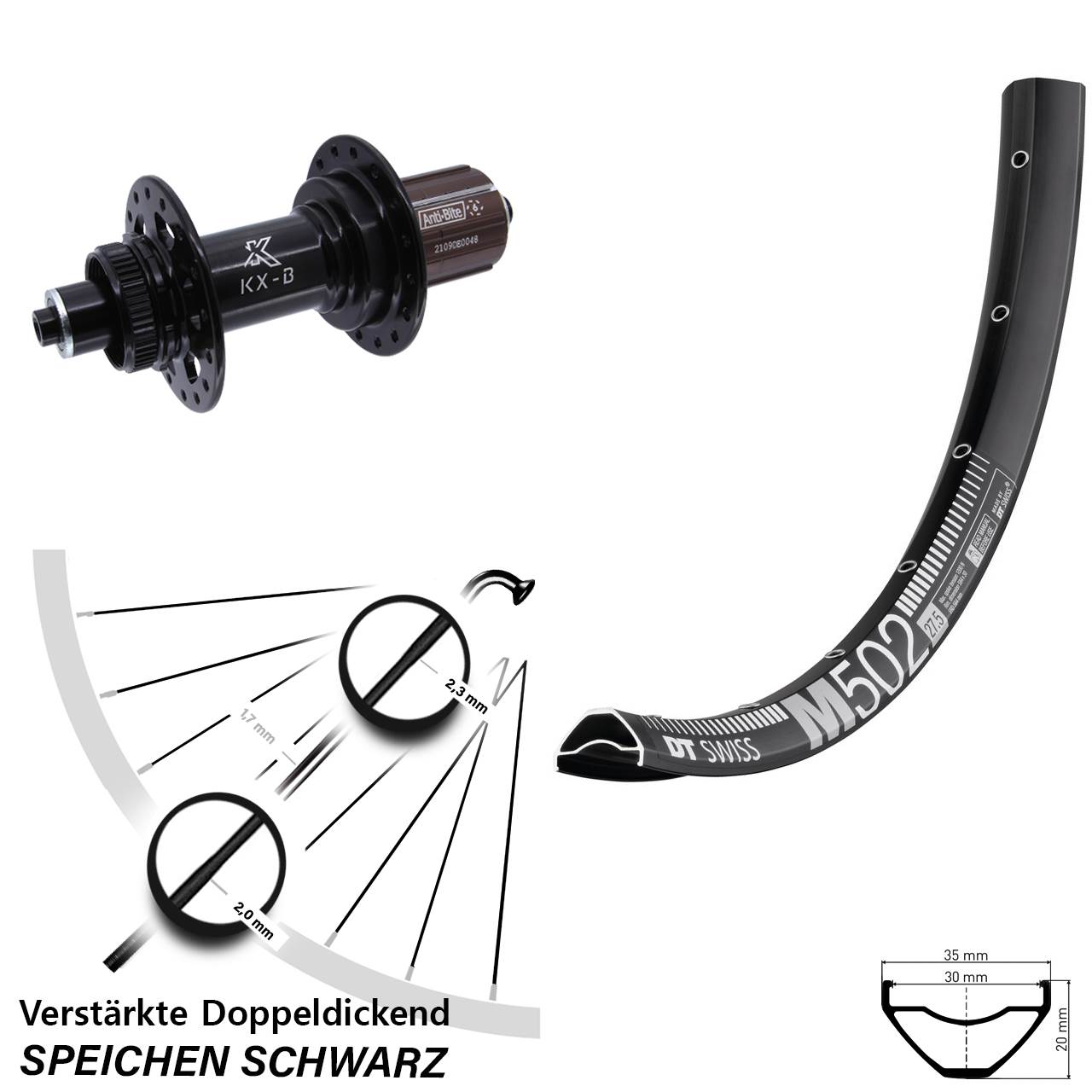 Centerlock Hinterrad für Schnellspanner 27,5 Zoll DT Swiss M502 KX-B 8-12 fach