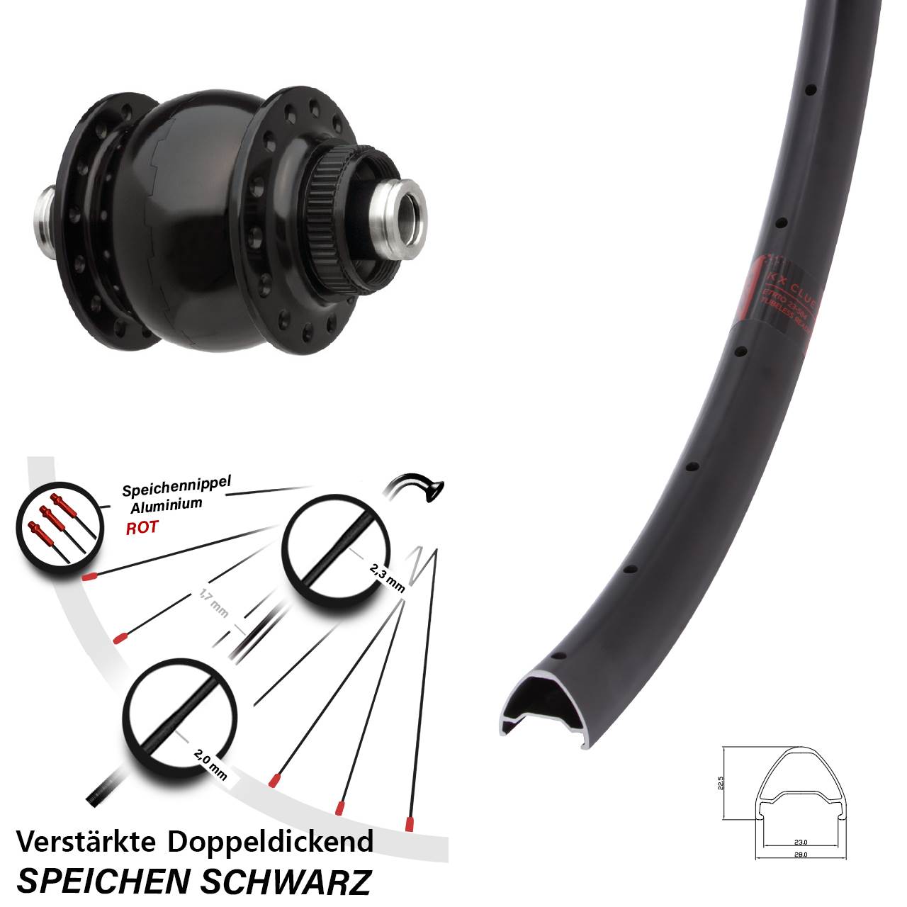 SON 28 KX Clue 27,5 Zoll Disc Vorderrad mit Nabendynamo 12x100