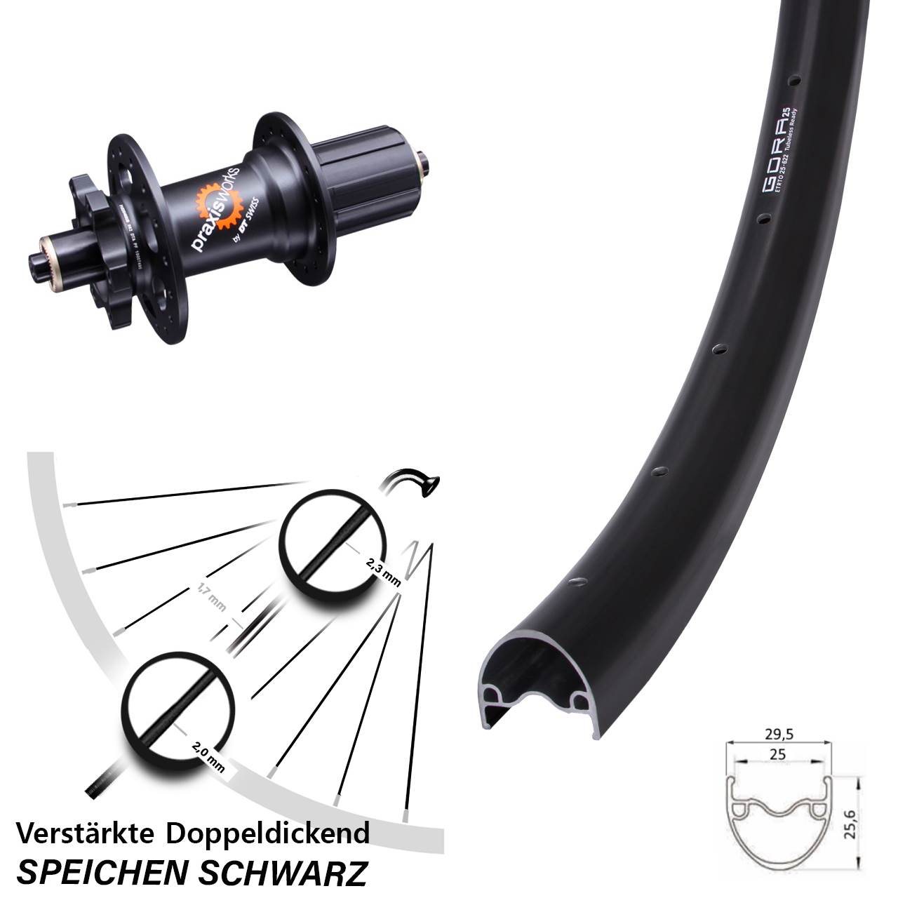 Disc Laufrad 28 Zoll Gora 25 DT Swiss 350 8-11 fach HG QR