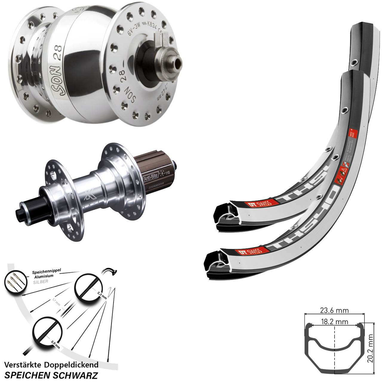 DT Swiss TK540 KX-T SON 28 Zoll Laufradsatz für Schnellspanner 8-12 fach