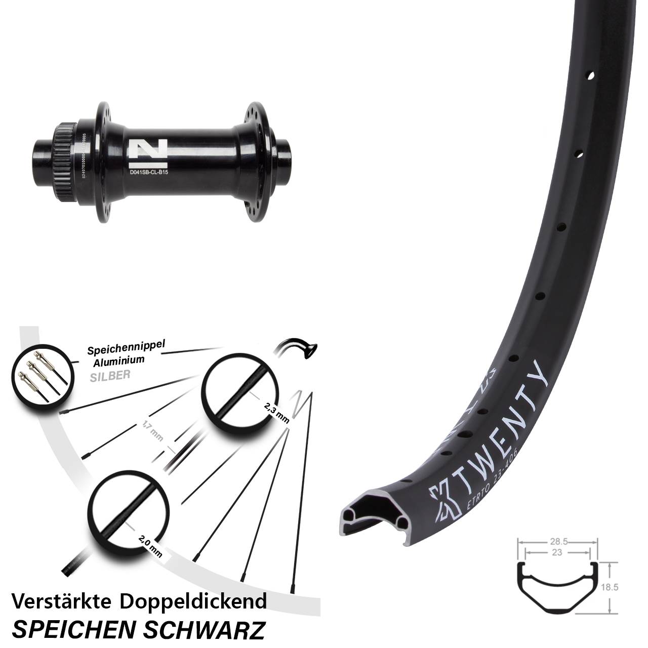 20 Zoll KX Twenty Novatec D041SB Vorderrad Centerlock 15x110 Boost