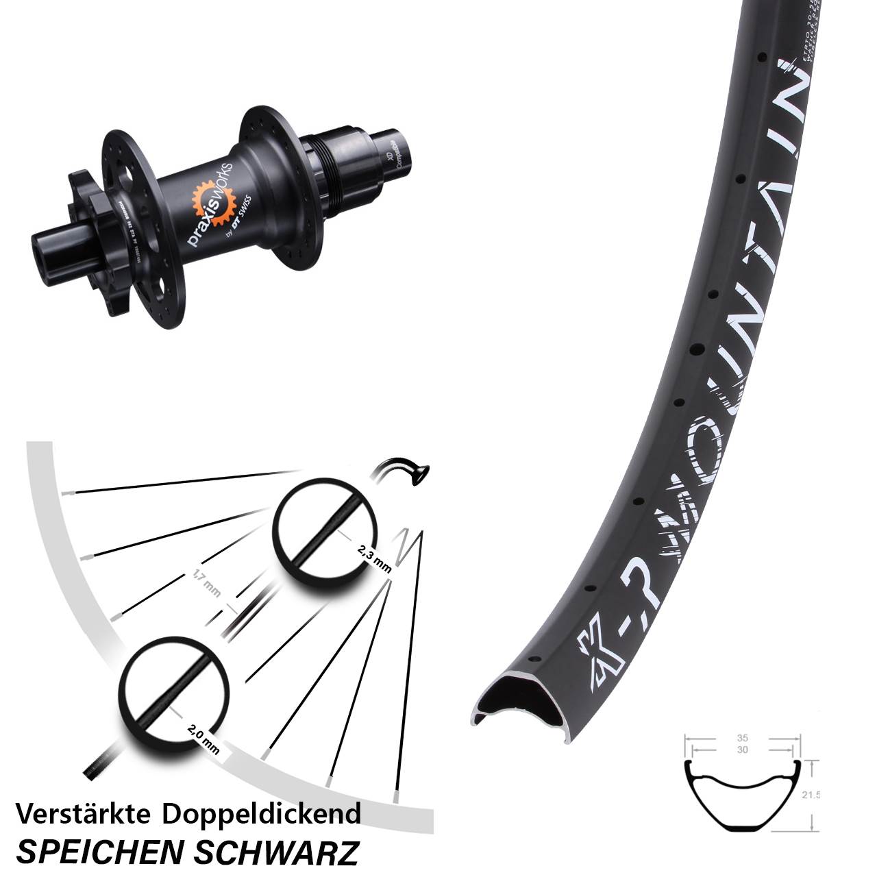 27,5 Zoll KX-R Mountain DT Swiss 350 Ratchet 36 Disc Laufrad 12x142 SRAM XD