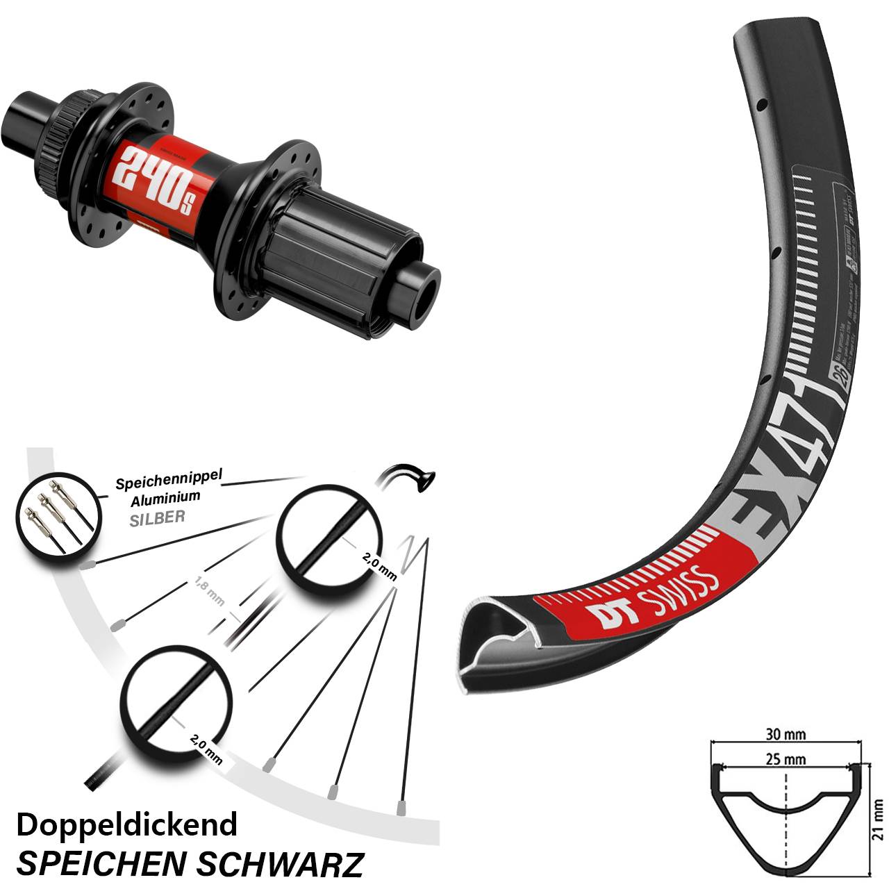 27,5 Zoll Hinterrad EX 471 DT Swiss 240s Centerlock Boost 12x148 mm 28 Speichen 8-11 fach