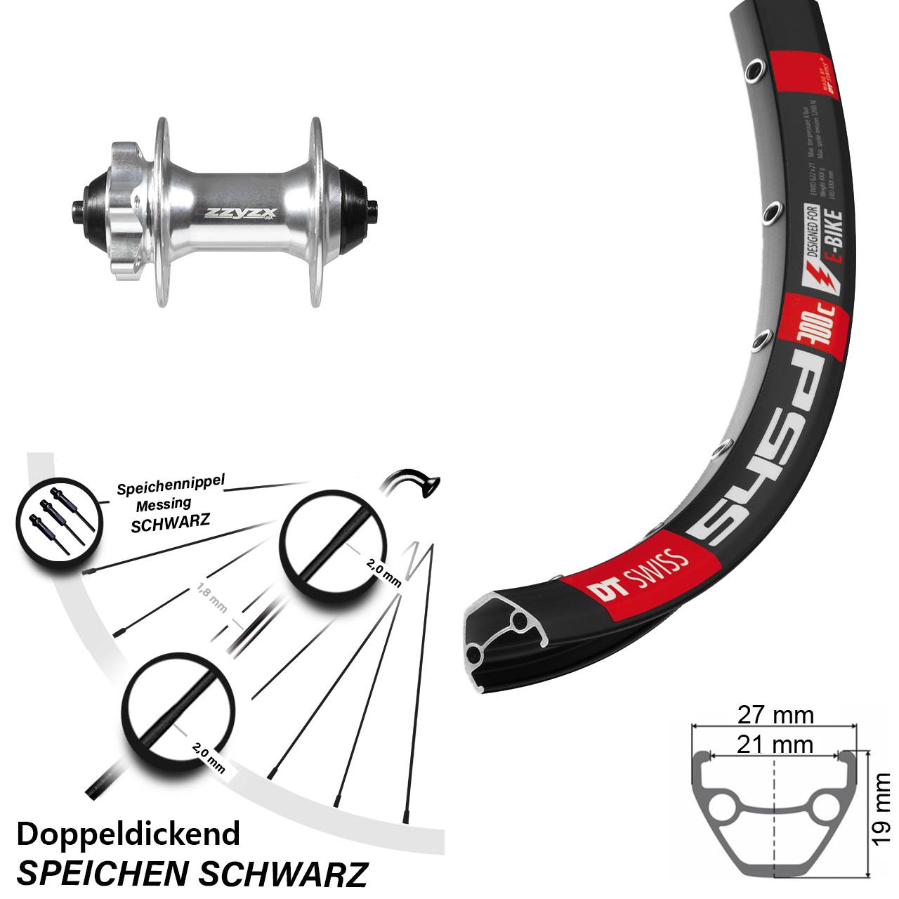 26 Zoll DT Swiss 545d Formula DC-61 6-Loch Vorderrad für Schnellspanner