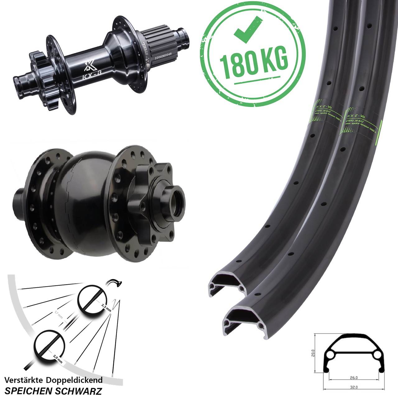 20 Zoll KX Evo Disc Laufradsatz 12x148/15x110 KX-BS Boost Micro Spline SON 28