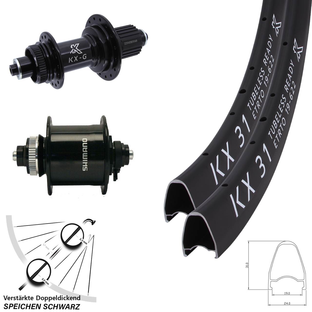 Disc Laufrad-Satz QR 28 Zoll KX-GS 31 verstärkt Shimano DH-UR700 Micro Spline