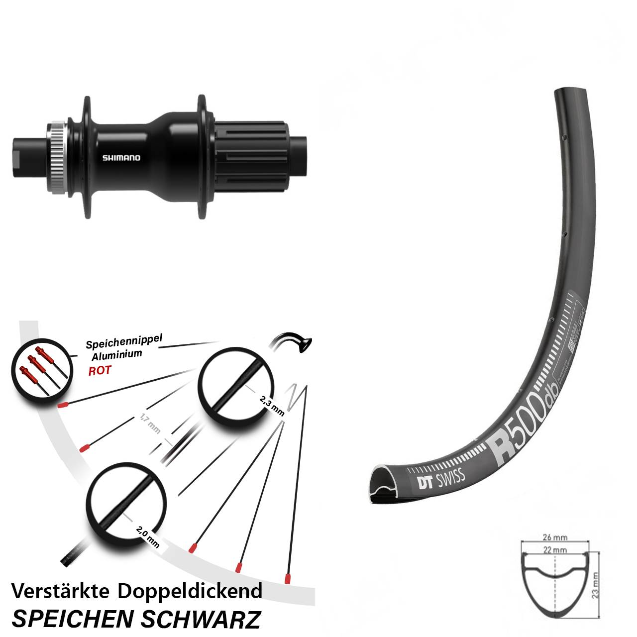 Disc Hinterrad 12x142 28-29 Zoll DT Swiss R500 Shimano FH-TC500 11-12 fach HG